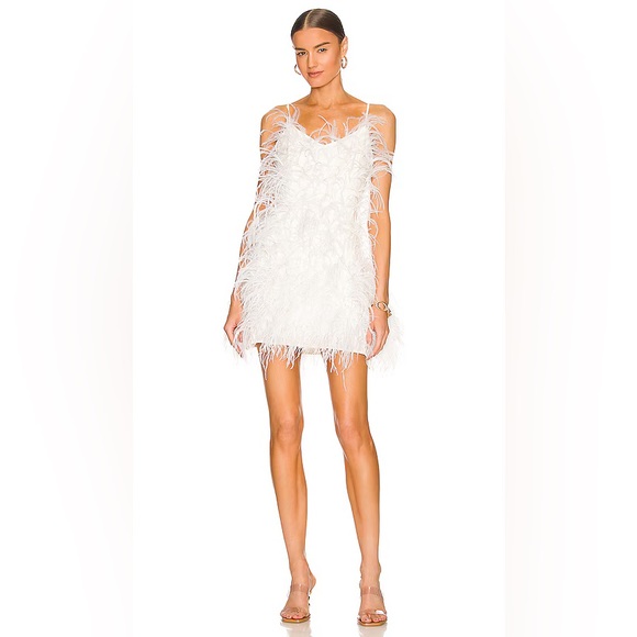 cult gaia Dresses & Skirts - cult gaia White Feathered Mini Dress